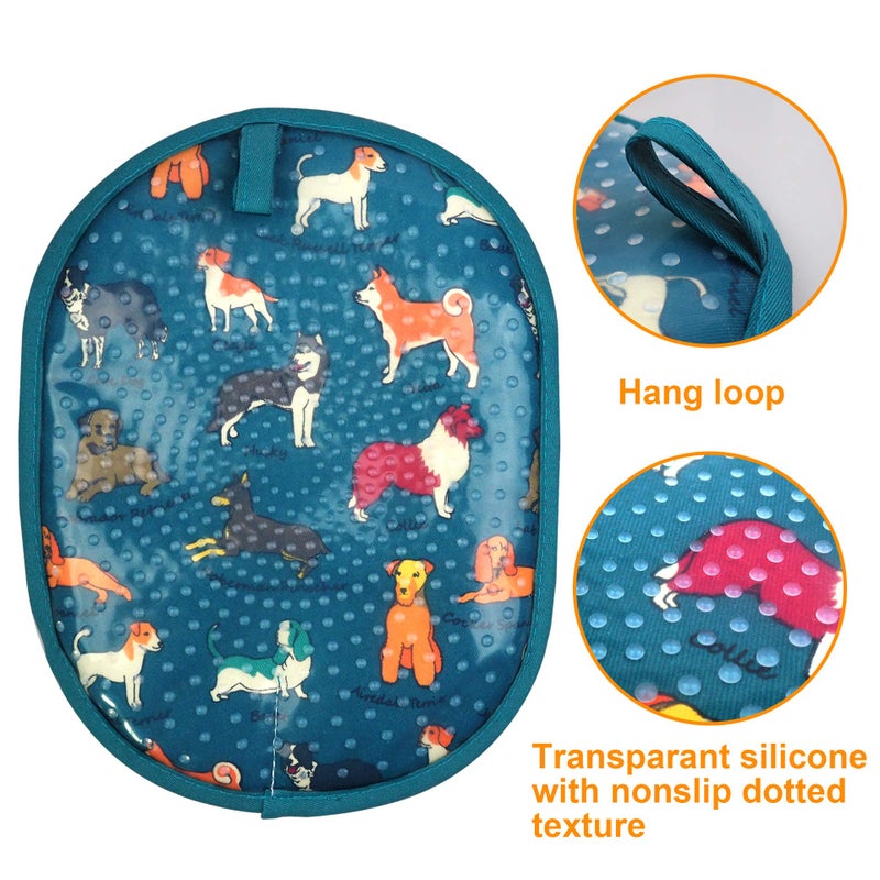 RED LMLDETA Pot Holders Set of 2 with Transparent Clear Silicone Shell and Nice Dog Flower Cotton Lining, Heat Resistant to 500 F Kitchen Oven Gloves Pot Holder for Cooking (Blue Dog, Potholders) - Image 3